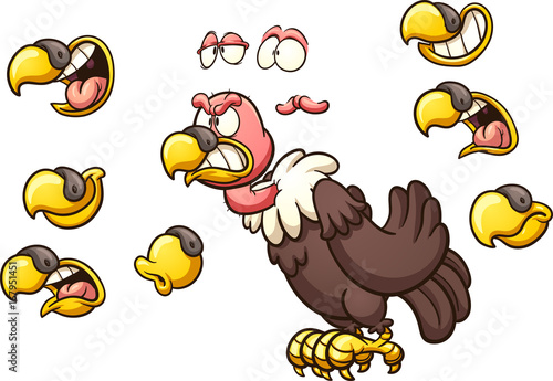 Cartoon vulture with different beaks. Vector clip art illustration with simple gradients. Some elements on separate layers. 