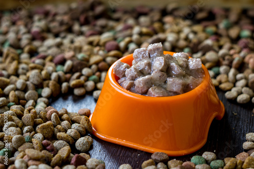 Wet canned pet food in a bo...