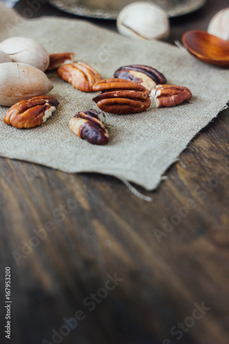 Pecan nuts on cloth