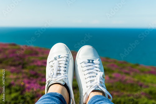 Yound Woman in White Sneakers, Top View