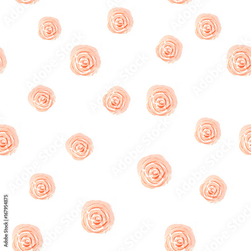 seamless pattern of pink pastel rose watercolor for isolate white background