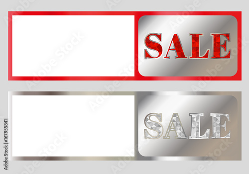 Concept holographic sticker with inscription SALE. Label or price tag with holographic effect and metallic glitter isolated on gray background.