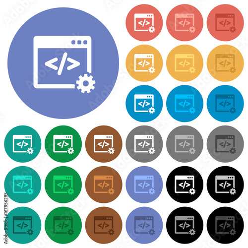 Web development round flat multi colored icons