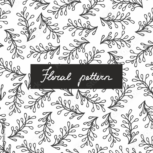Seamless pattern with small plants and flowers. Hand drawing. Linear pattern for the design