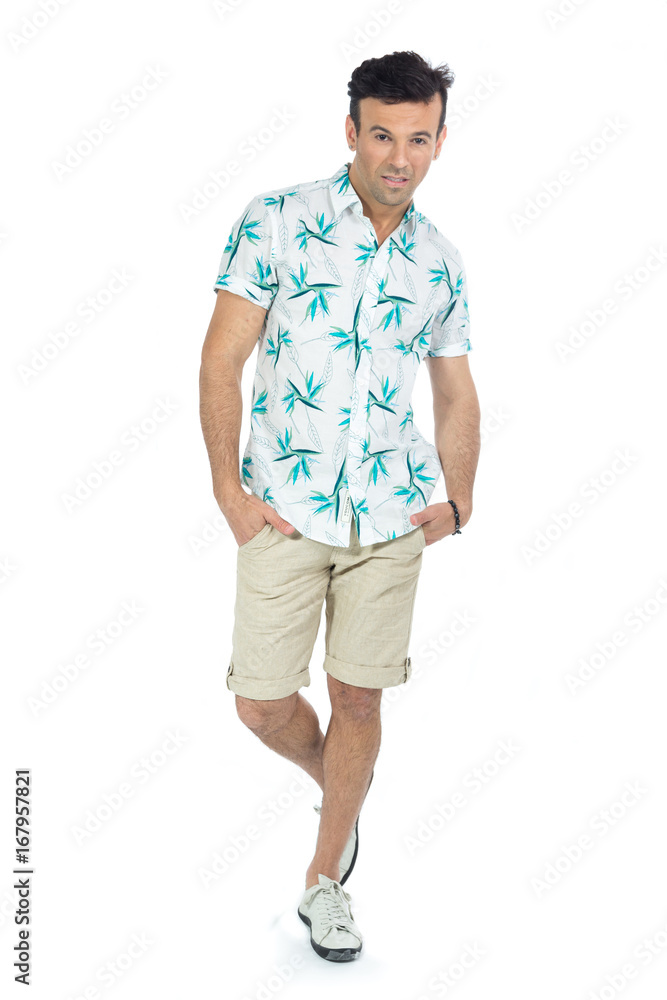 Fototapeta premium Handsome brazilian male wears floral shirt..
