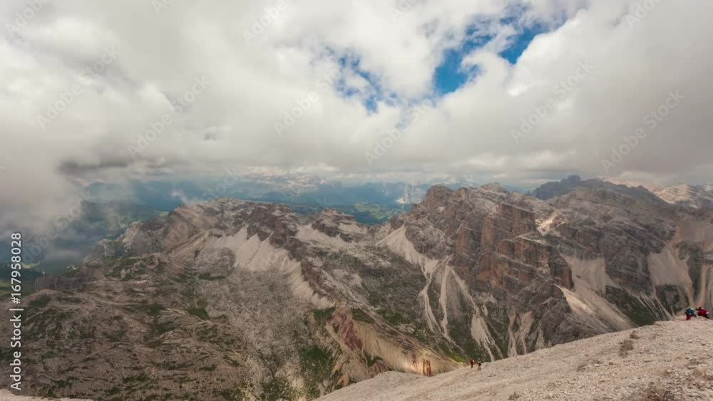Timelapse of upper part of Val Travenanzes with mountaineers who have finished ascending along the via ferrata Lipella, Cortina d'Ampezzo, Dolomites, Italy Timelapse of upper part of Val Travenanzes with mountaineers who have finished ascending along the via ferrata Lipella, Cortina d'Ampezzo, Dolomites, Italy