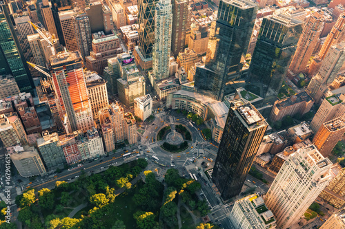 Fotografiet Aerial view of Columbus Circle in New York City at sunset