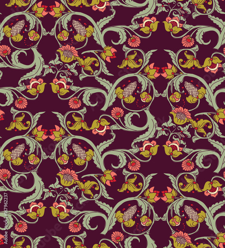 Wallpaper Mural Old Slavic vintage ornament flowers dark seamless pattern. Torontodigital.ca