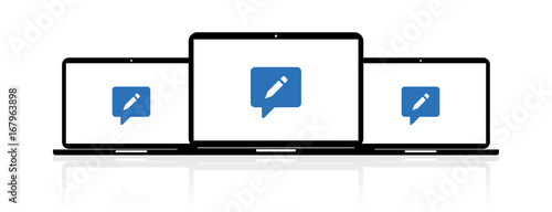 Laptop Banner - Sprechblase mit Stift