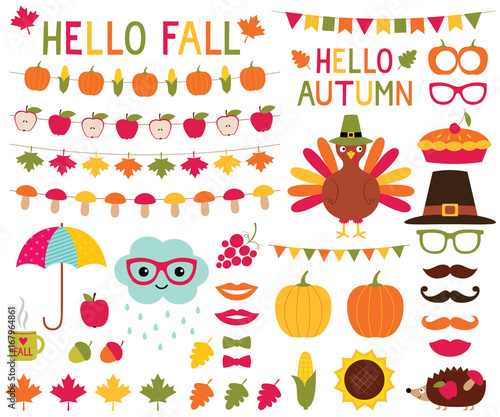 Fall design elements and photo booth props set