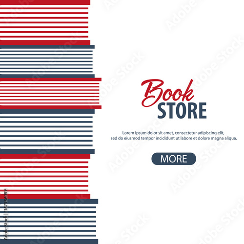 Banner Book Store. Stack of books. Vector illustration.