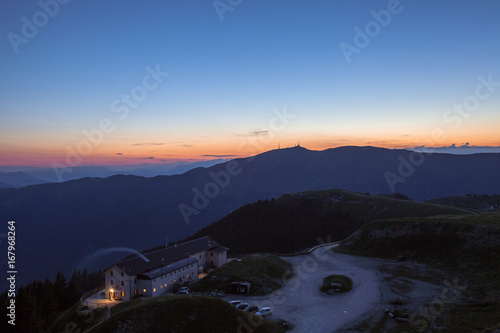 Sunset on Vittorio Veneto mountain hut, Veneto, Italy