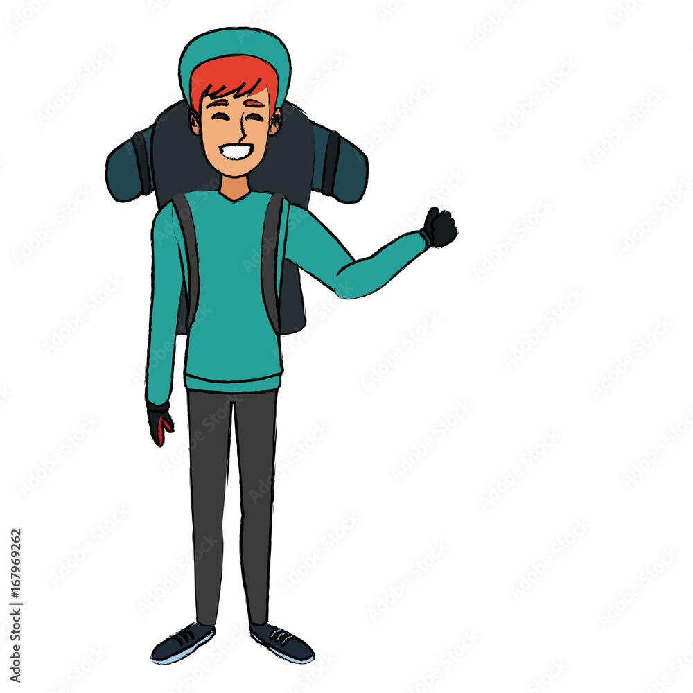 man winter clothes with backpack on white background vector illustration man winter clothes with backpack on white background vector illustration