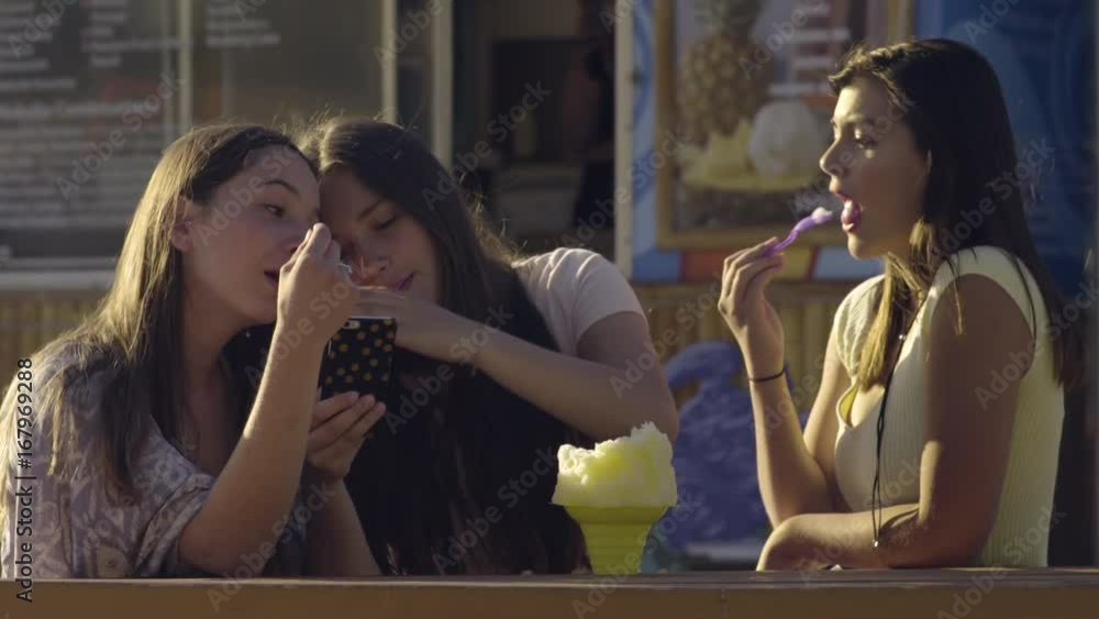 Teen Takes Photo Of Hawaiian Shave Ice, Then Takes Cute/Fun Selfies With Her Friends For Social Media Teen Takes Photo Of Hawaiian Shave Ice, Then Takes Cute/Fun Selfies With Her Friends For Social Media