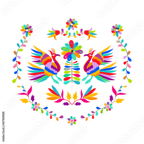 Vector folk Mexican Otomi Style embroidery Pattern