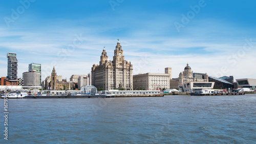 Liverpool waterfront buildings including Royal Liver Building and cruise terminal photo