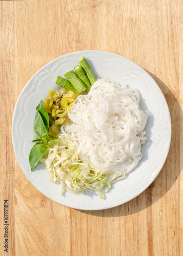Kanom Jeen Nam Ya, Noodles with fish curry sauce, rice vermicelli, Thai rice noodles, Thai food, Thailand