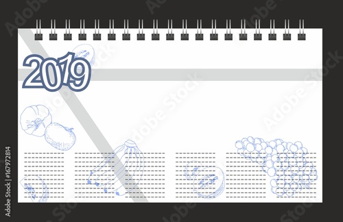 2019 Mock-up Calendar . 2019 + notebook