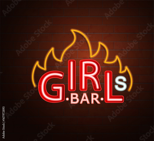 Neon sign of hot girls bar.