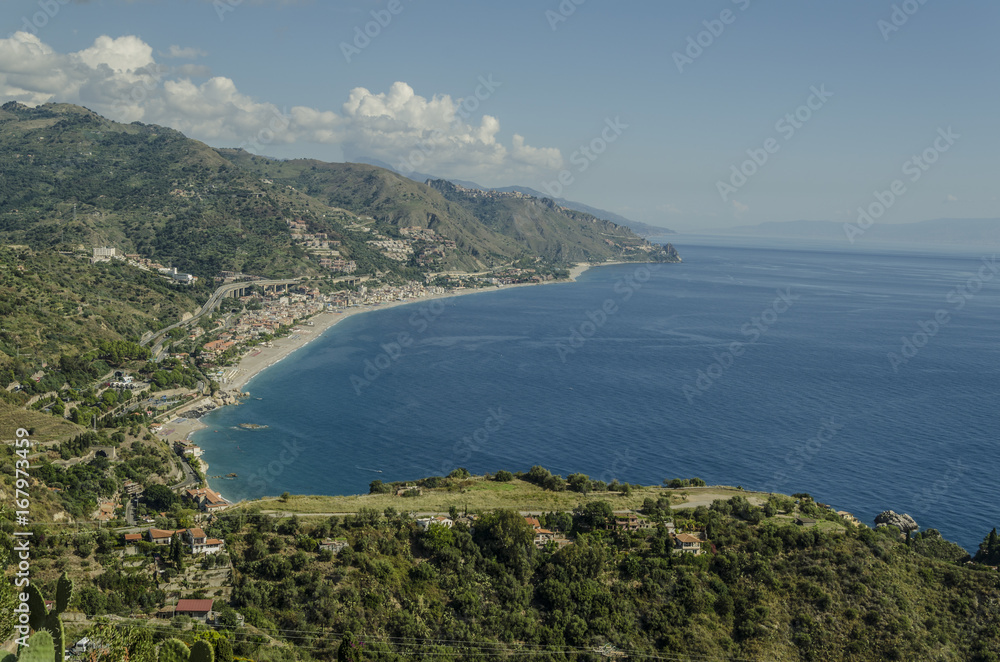Mediterranean coast at the height of the city of taormina sicily