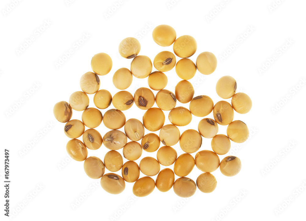 Dried soya beans on white background, top view Dried soya beans on white background, top view
