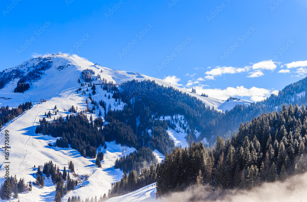  Mountain Hohe Salve with snow in winter. Ski resort  Soll, Tyrol, Austria