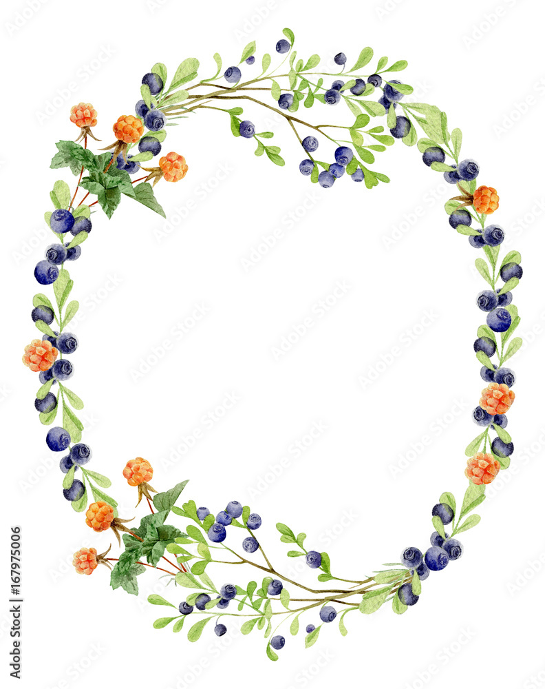 Handpainted watercolor wreath of wood berries Handpainted watercolor wreath of wood berries