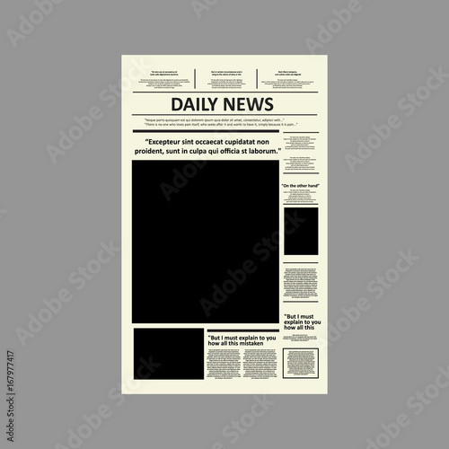 Vector - Vintage newspaper journal vector template. Paper tabloid on newsprint, reportage information vector illustration 