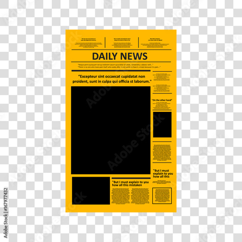 Vector - Vintage newspaper journal vector template. Paper tabloid on newsprint, reportage information vector illustration. Transparent background 