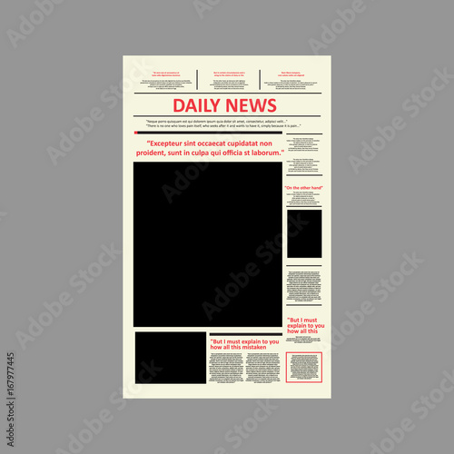 Vector - Vintage newspaper journal vector template. Paper tabloid on newsprint, reportage information vector illustration 