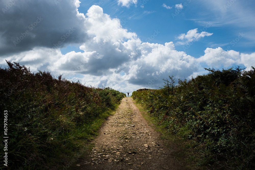 chemin route découverte nature trekk marcher silhouette homme au bout perspective point de mire