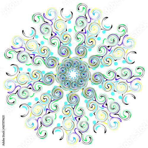 Mandala with twists. Circular pattern. Vector illustration.