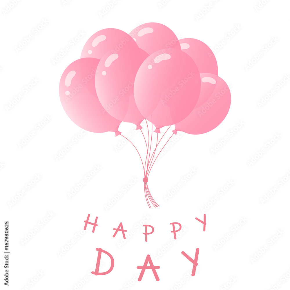 A bundle of balloons. Greeting card for birthday, anniversary. The inscription Happy day.