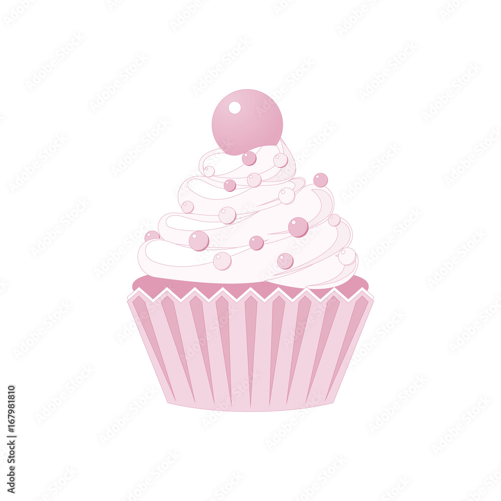 Vector cupcakes and muffins icon. Pink desserts with cream, chocolate, cherries and strawberries. Cute cupcake sign for flyers, postcards, stickers, prints, posters, decorations. Vector cupcakes and muffins icon. Pink desserts with cream, chocolate, cherries and strawberries. Cute cupcake sign for flyers, postcards, stickers, prints, posters, decorations.