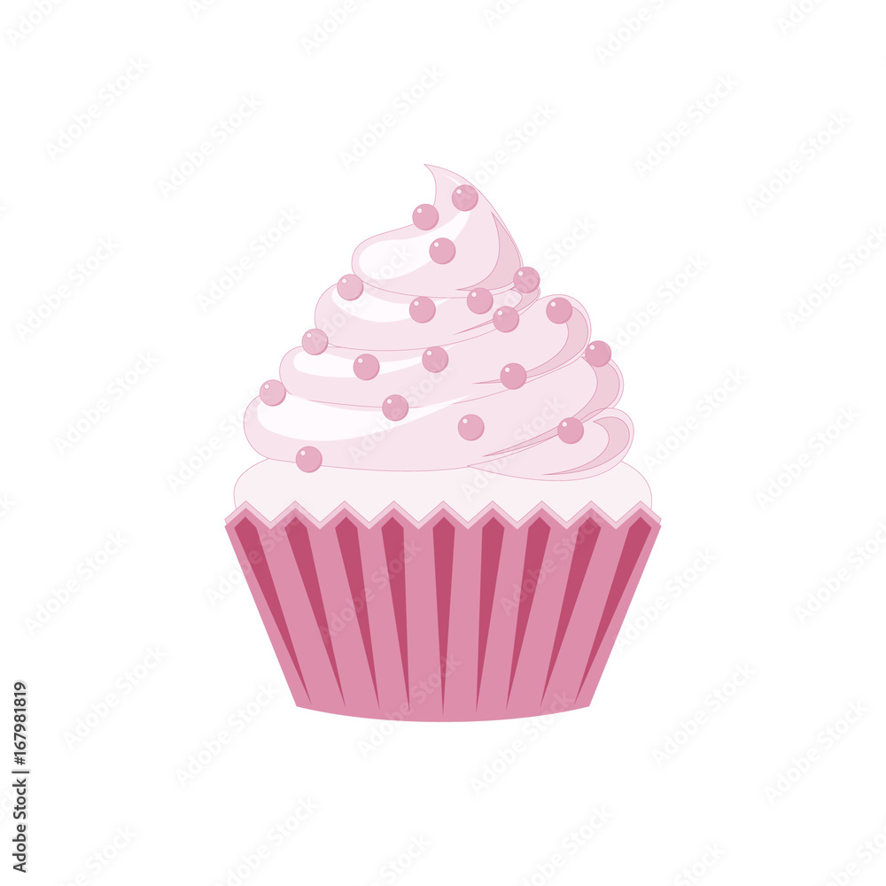 Vector cupcakes and muffins icon. Pink desserts with cream, chocolate, cherries and strawberries. Cute cupcake sign for flyers, postcards, stickers, prints, posters, decorations. Vector cupcakes and muffins icon. Pink desserts with cream, chocolate, cherries and strawberries. Cute cupcake sign for flyers, postcards, stickers, prints, posters, decorations.