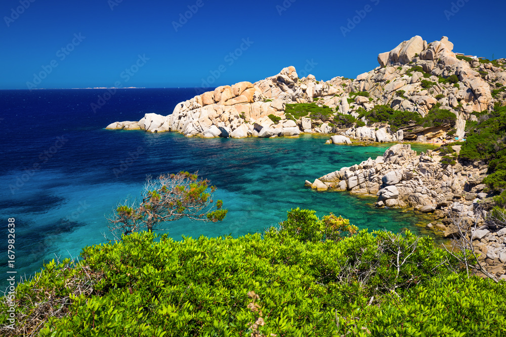 Stunning Sardinia coastline with rocks and azure clear water, Capo Testa, Sardinia, Italy.
