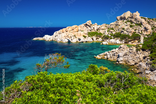 Stunning Sardinia coastline with rocks and azure clear water, Capo Testa, Sardinia, Italy.