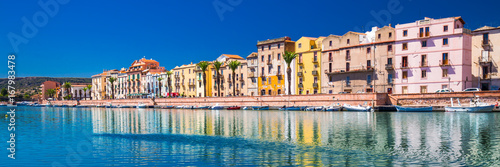 Bosa old city center with colorful houses and Fiume Temo river, Sardinia, Italy, Europe.