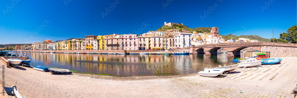 Bosa old city center with colorful houses and Fiume Temo river, Sardinia