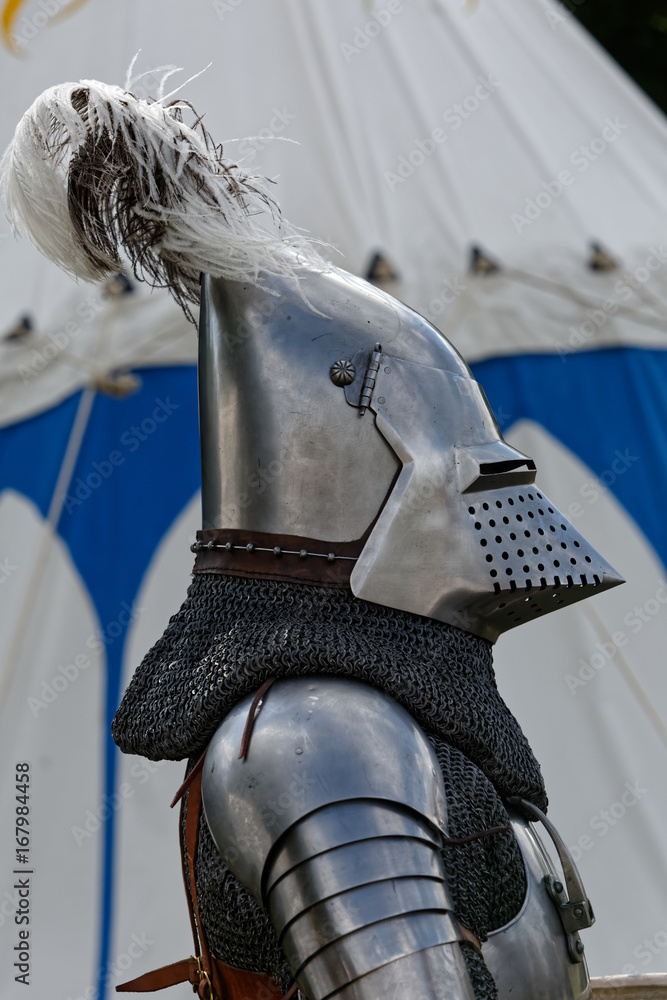 Heaume , visière baissée du chevalier avant la bataille d'Azincourt,  Pas-de-Calais, France Stock Photo | Adobe Stock