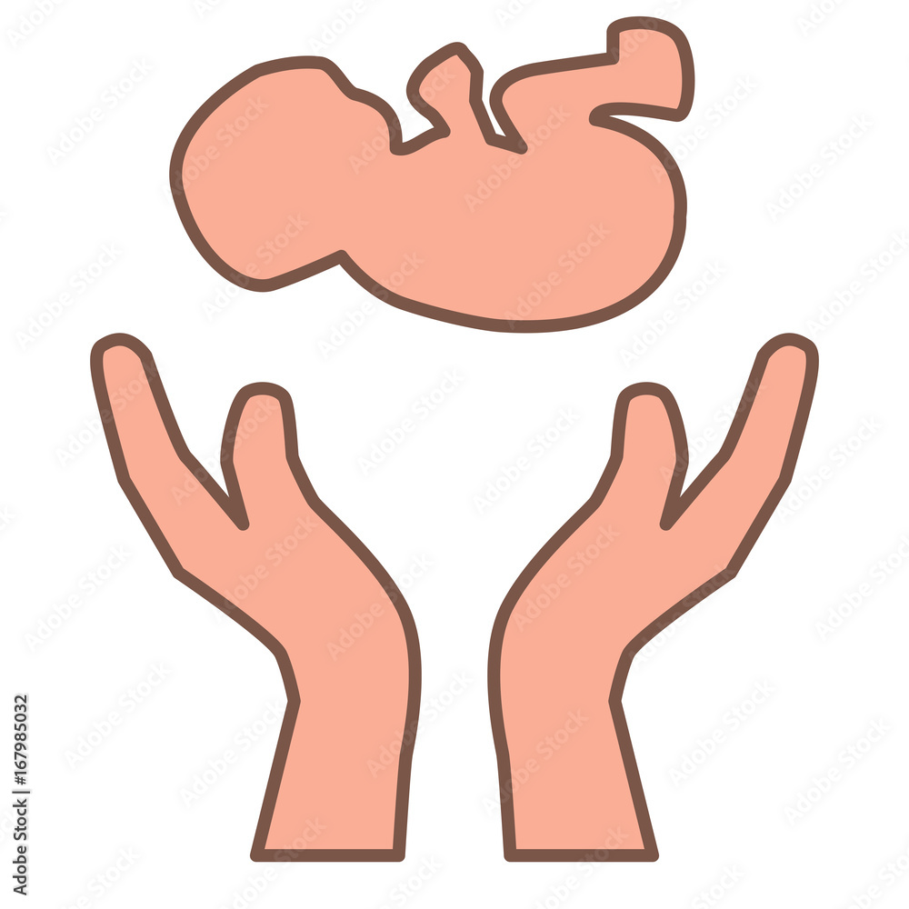 Hands holding embryo or newborn child. Linear vector illustration Hands holding embryo or newborn child. Linear vector illustration