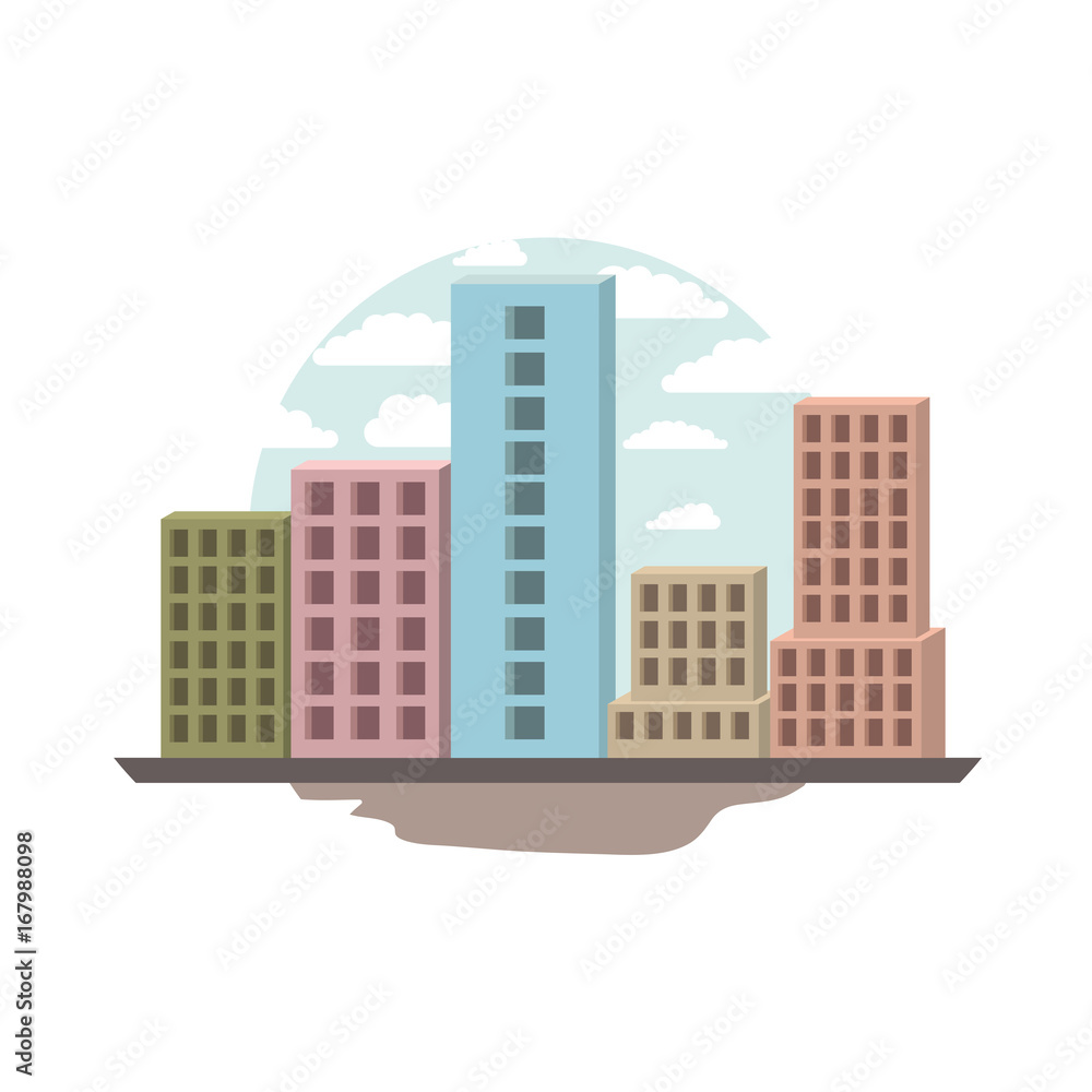 white background with circular scene city landscape white background with circular scene city landscape