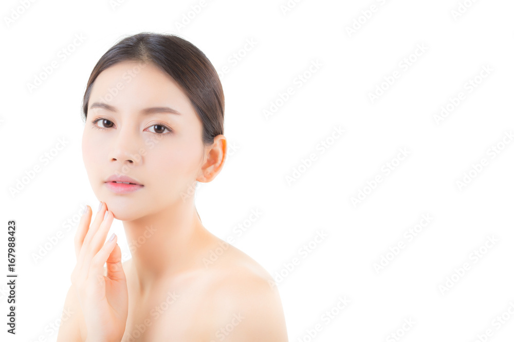 Beautiful girl with makeup, woman and skin care concept / attractive asia girl smilling on face isolated on white background. Beautiful girl with makeup, woman and skin care concept / attractive asia girl smilling on face isolated on white background.