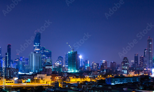 City at night scene of downtown in Bangkok Thailand. Landscape concept.