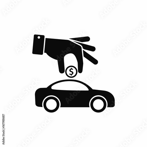 Hand insert coin to car. Vector simple illustration of investing money in the car