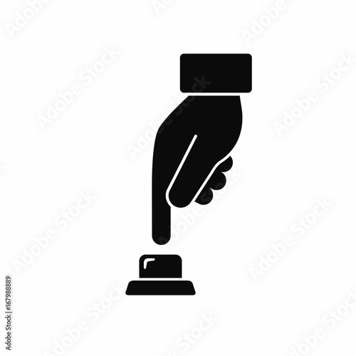 Hand press button icon in flat style. Vector black illustration