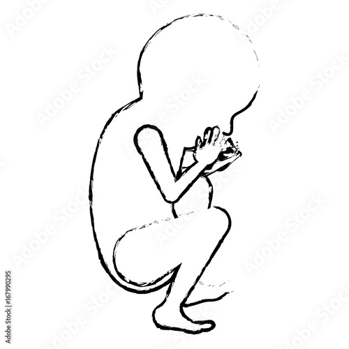 monochrome blurred silhouette of side view fetal growth in the ninth month