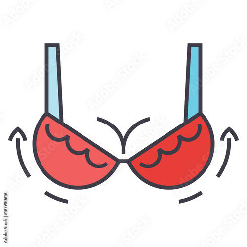 Woman bra, breast augmentation concept. Line vector icon. Editable stroke. Flat linear illustration isolated on white background