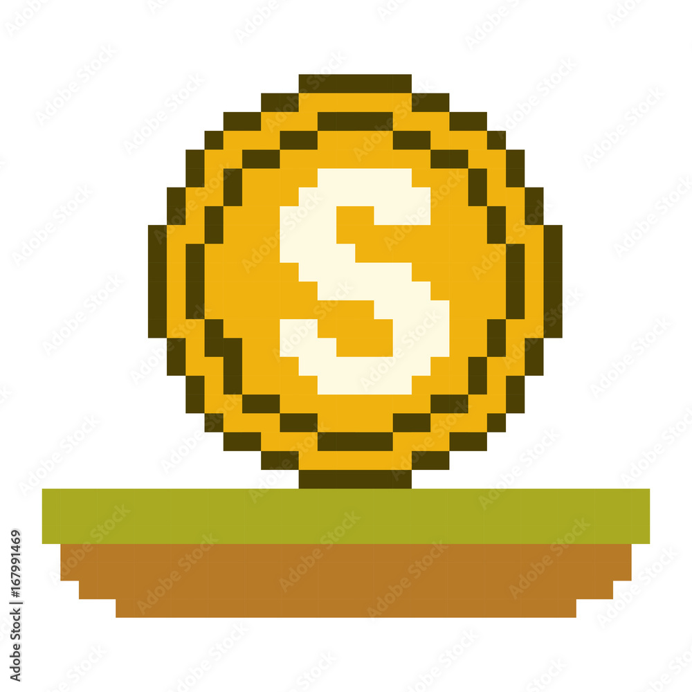colorful pixelated coin with money symbol over grass colorful pixelated coin with money symbol over grass