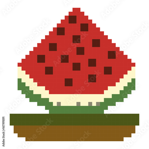 colorful pixelated watermelon fruit in meadow